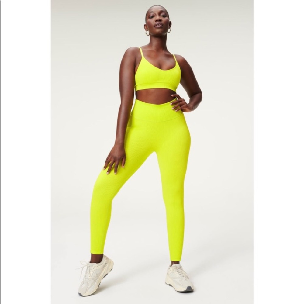 Good American Seamless Chunky Rib 7/8 Legging in Lemon Lime Size 5/6